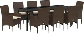 vidaXL Set de masă pentru grădină cu pernă 9 pcs Maro poliratan