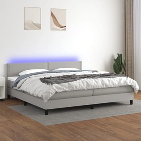 vidaXL Pat cu arcuri, saltea și LED, gri deschis, 200x200 cm, textil