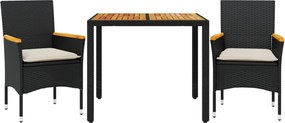 vidaXL Set mobilier grădină perne 3 piese negru poliratan/lemn acacia
