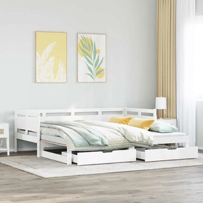vidaXL Pat de zi cu extensie și sertare fără saltea, alb, 80x200 cm
