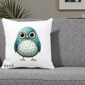 Perna Decorativa Pasare Teal cu Buline Teal, 40x40 cm, Alba Mata, Husa Detasabila, Perna Inclusa, BEKZ®