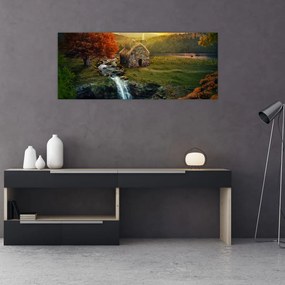 Tablou cu căbănuță în peisaj de poveste (120x50 cm)