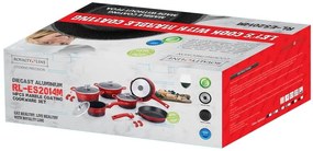 Set 14 piese oale și tigăi marmorate Royalty Line ES 2014M, antiaderente, cu capace și mânere detașabile, compatibile inducție, roșu burgundy