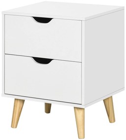 HOMCOM Noptieră masă de noapte cu 2 sertare, stil scandinav pentru dormitor, sufragerie, 40 x 35 x 50,5 cm, alb | Aosom Romania