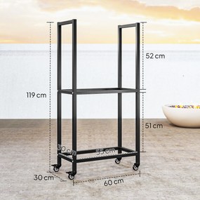 Outsunny Suport pentru Lemne de Foc Exterior și Interior din Oțel pe Două Nivele și cu Roți Negru | Aosom Romania