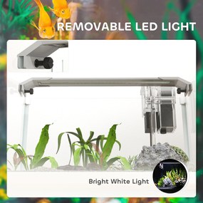 PawHut Acvariu pentru Pești Roșii din Sticlă cu Lumini LED cu Filtru și Pompă de Apă, 38x26x27 cm, Alb | Aosom Romania