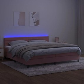 Pat continental cu saltea  LED, roz, 200x200 cm, catifea Roz, 200 x 200 cm, Benzi orizontale