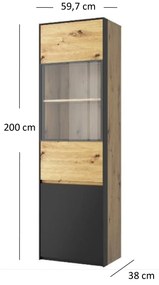 Vitrină Bobbie 1D1W (Stejar artisan + negru). 1052776
