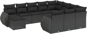 vidaXL Set canapele de grădină cu perne, 11 piese, negru, poliratan