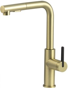 Baterie pentru chiuveta bucatarie, auriu, cap mixer, 2 tipuri de jet, dus extractabil, Deante Momi Auriu