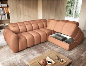 Colțar somon extensibil/cu spațiu de depozitare cu tapițerie din țesătură bouclé (cu colț pe partea dreaptă/în formă de ”L”) Falconn – ELTAP