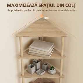 HOMCOM Etajeră de Colț din Bambus cu 5 Rafturi, pentru Casă, Finisaj Natural | Aosom Romania