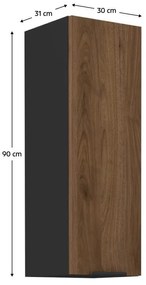 Dulap superior de bucătărie Monzesa 30 G 90 1F (nuc okapi + negru) . 1096967