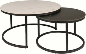 Set 2 masute cafea FERRANTE B, alb/negru, ceramica/metal