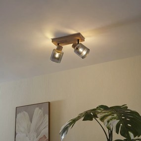 Spot modern din lemn cu sticlă fumurie cu 2 lumini rotativ și înclinabil - Gracy