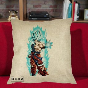 Perna Personalizata Dragon Ball Goku Ultra Instinct Blue, 40x40 cm, Crem, Husa Detasabila, Perna Inclusa, BEKZ®