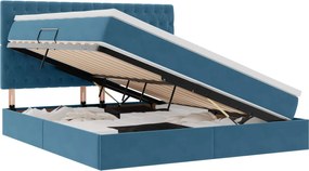 vidaXL Pat cu saltea și LED Albastru închis 160 x 200 cm Catifea