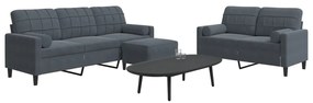 vidaXL Set de canapele cu perne/rulouri, 3 piese, gri închis, catifea