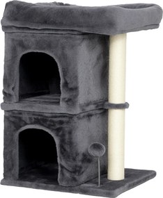 PawHut Ansamblu de joacă pentru pisici de până la 7 kg cu 2 căsuțe, pat și stâlp de sisal, 66cm, Gri | Aosom Romania