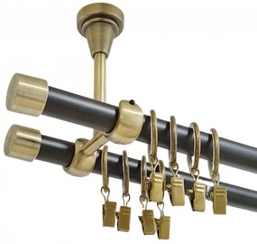 Galerie dubla capacel prindere tavan 19 mm negru aur antic (Alege marime: 120 cm)
