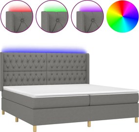 vidaXL Pat cu arcuri, saltea și LED, gri închis, 200x200 cm, textil