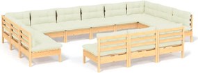 vidaXL Set mobilier grădină cu perne crem, 13 piese, lemn masiv de pin