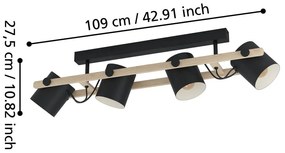 Plafonieră neagră/în culoare naturală cu abajur din metal 10x19 cm HORNWOOD – EGLO