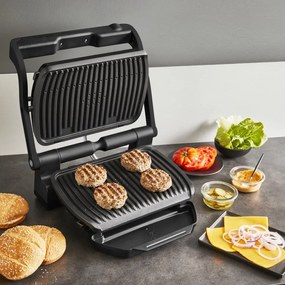 Gratar electric Tefal OptiGrill+ GC717810, 2000W, 6 programe, Acoperire antiaderenta Teflon, Ecran tactil, Smart grill, Max 240C, Negru