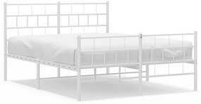 355725 vidaXL Cadru de pat metalic cu tăblie, alb, 135x190 cm