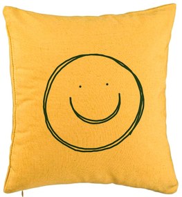 Perna Decorativa, Model Smiley Face, 40x40 cm, Galben, Husa Detasabila, Burduf