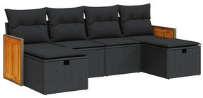 3326052 vidaXL Set mobilier de grădină cu perne, 6 piese, negru, poliratan