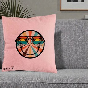 Perna Decorativa Smiley Face Retro Sunset Palmieri, 40x40 cm, Roz, Husa Detasabila, Perna Inclusa, BEKZ®