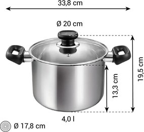 Oală cu capac din oțel inoxidabil 4 l adecvată pentru plita cu inducție Brava – Tescoma