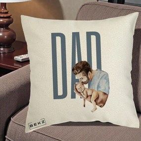 Cadou pentru Tata - Perna Personalizata DAD Tata si Nou-Nascut, 40x40 cm, Ecru, Husa Detasabila, Perna Inclusa, BEKZ®
