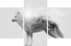 Tablou - Lupul arctic oglindit în peisajul sălbatic, alb-negru (90x60 cm)