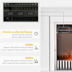 HOMCOM Semineu electric de sol incalzitor cu efect flacara, aparat de incalzire cu cronometru si telecomanda | AOSOM RO