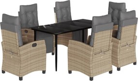 vidaXL Set mobilier pentru grădină, 7 piese, cu perne, bej, poliratan