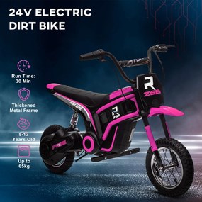 HOMCOM Motocicletă Electrică pentru Copii de 8-12 Ani cu Accelerație Manuală, și 2 Viteze, 119x64x76,5 cm, Roz | Aosom Romania