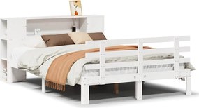 vidaXL Pat cu bibliotecă fără saltea, alb, 135x190 cm, lemn masiv pin