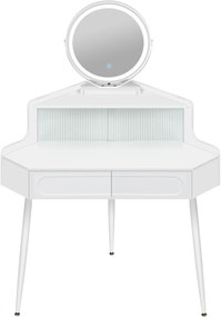 SEA493 - Set Masa toaleta 90 cm pentru colt, cosmetica machiaj, oglinda cu LED, masuta vanity - Alb