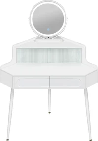 SEA493 - Set Masa toaleta 90 cm pentru colt, cosmetica machiaj, oglinda cu LED, masuta vanity - Alb
