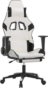vidaXL Scaun de gaming masaj/suport picioare alb/negru piele eco