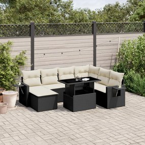 3268096 vidaXL Set mobilier de grădină cu perne, 9 piese, negru, poliratan