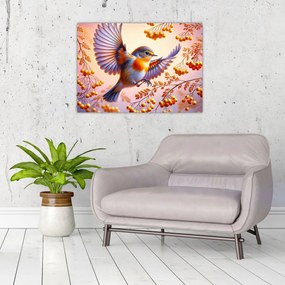 Tablou pe sticlă - Pasăre cu scoruș (70x50 cm)