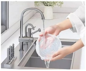 Set 6 capace din silicon Kinghoff KH 1902, -40 pana la 230°C, Etanse, Reutilizabile, Universale, Transparent