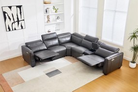 Coltar dumonde cu 2 reclinere electrice, tetiere reglabile, incarcare wireless, suport pahare Valen 334x83cm