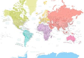 Harta Detailed world map with continents in pastels, Blursbyai