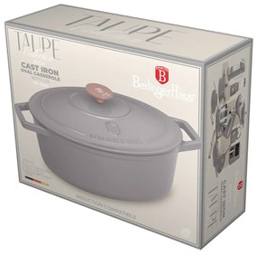 Oală din fontă emailată ovală cu capac 30 cm, 4.65L – Berlinger Haus Taupe Collection BH 6541, perfectă pentru cuptor, friptură și pâine