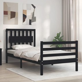 3194300 vidaXL Cadru de pat cu tăblie, negru, 90x200 cm, lemn masiv