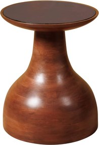 Măsuță laterală rotundă din lemn de mango, maro, cu bază în formă de clopot și blat din sticlă fumurie, 43 x 35 cm, „Solene”